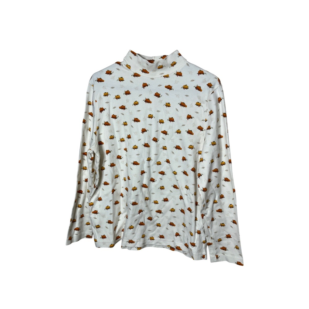 Croft & Barrow Petite Pumpkin Print Mock Neck Long Sleeve‎ Top Cream PXL